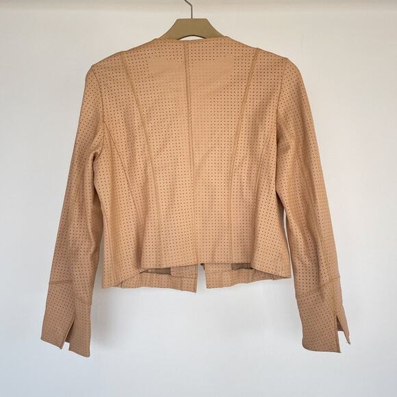 J'ENVIE New York Tan Perforated Leather Open Tied Jacket Sz L Avant Garde - Picture 2 of 9